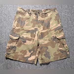 Old Navy Y2K Camo Cargo Shorts Mens 34 brown green 10" baggy long cotton durable